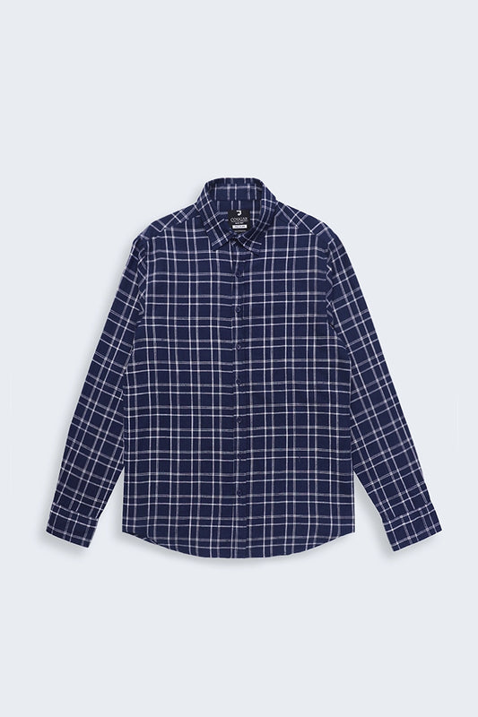 Navy Regular Fit Checkered Casual Shirt Men Casual Shirt Fall 2024 COUGAR- (Men Fall 2024) S Navy 