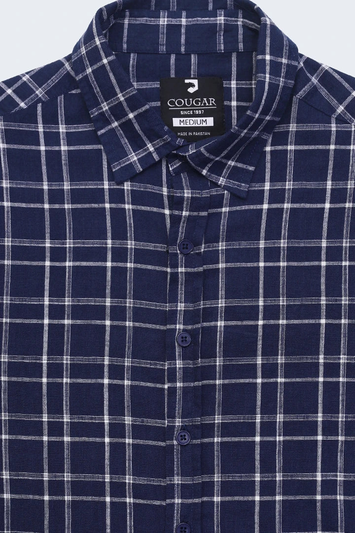 Navy Regular Fit Checkered Casual Shirt Men Casual Shirt Fall 2024 COUGAR- (Men Fall 2024)   