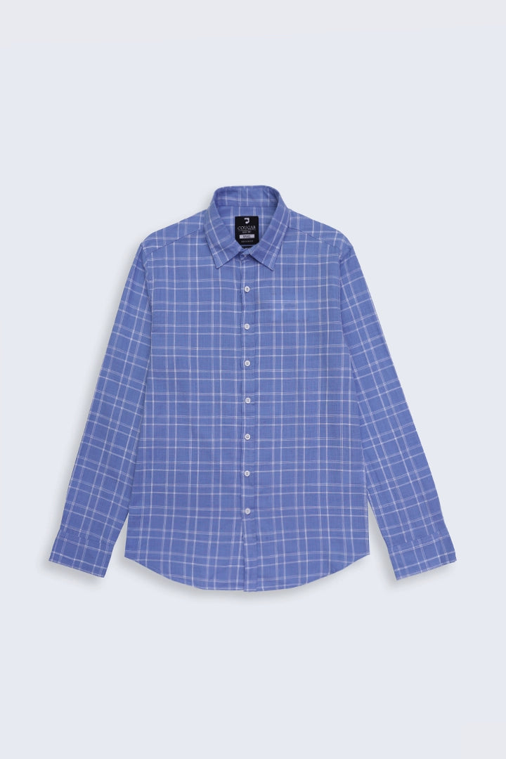 Sky Regular Fit Checkered Casual Shirt Men Casual Shirt Fall 2024 COUGAR- (Men Fall 2024) S Sky 