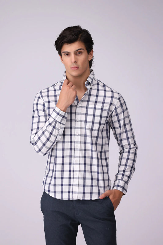 Regular Fit Checkered Casual Shirt Men Casual Shirt Fall 2024 Core Comfort COUGAR- (Men Fall 2024)