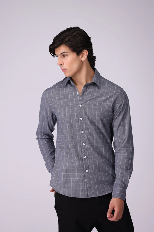 Regular Fit Windowpane Check Shirt Men Shirt COUGAR (S V-1 2025) S Grey Men