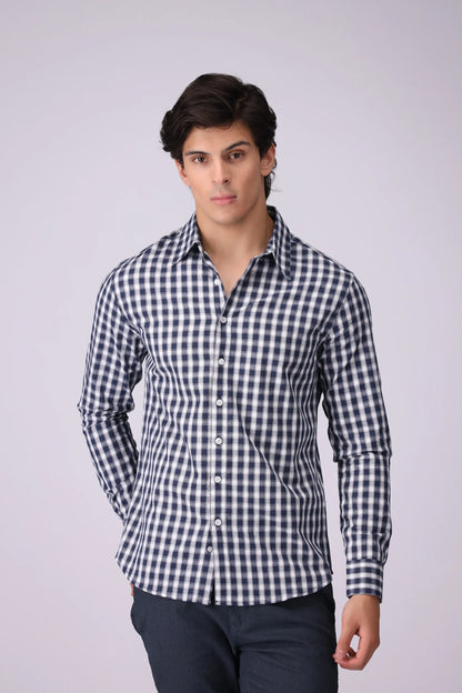 Regular Fit Checkered Shirt Men Shirt COUGAR (S V-1 2025) S Navy Men