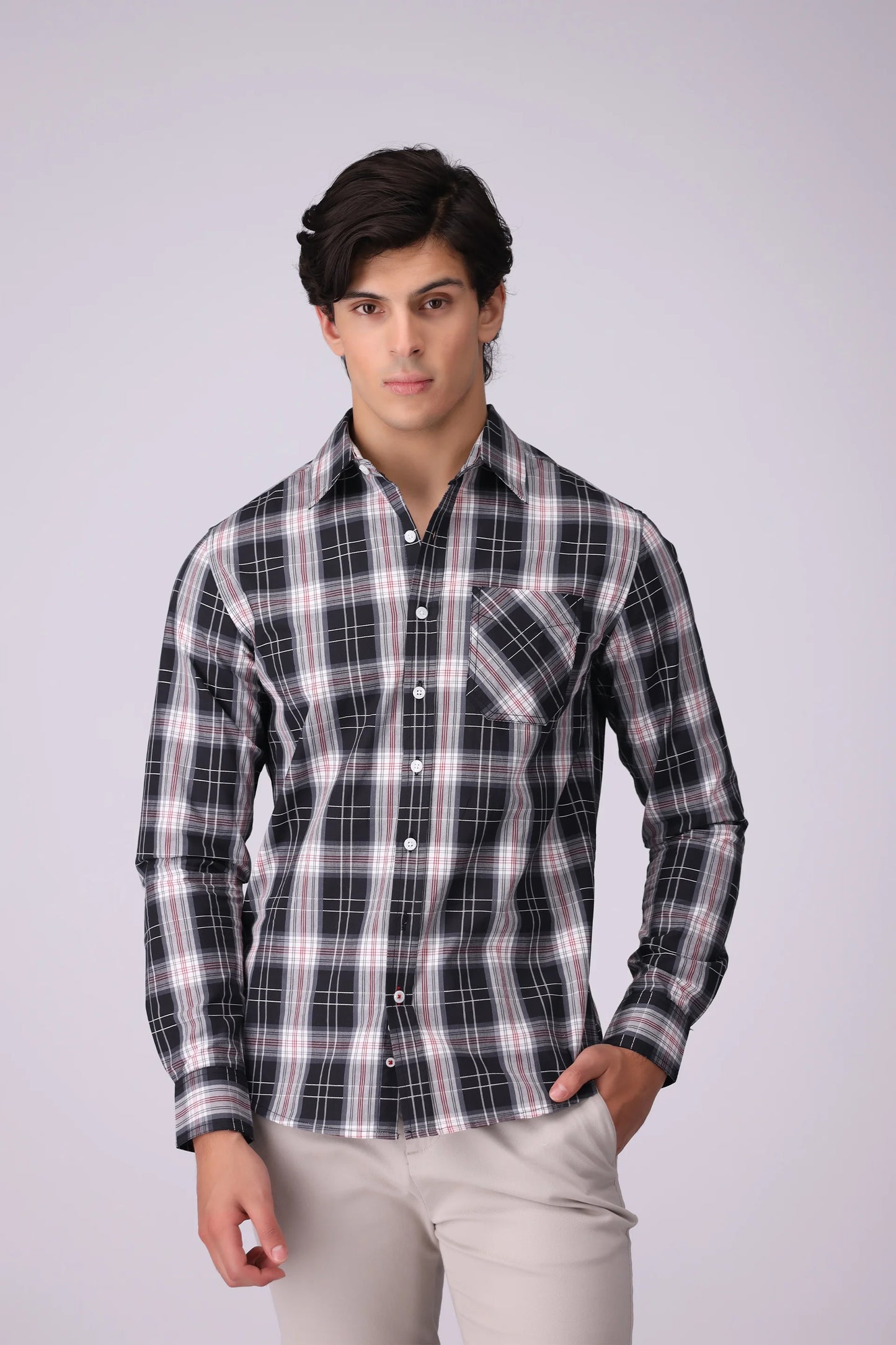 Regular Fit Patch Pocket Check Casual Shirt