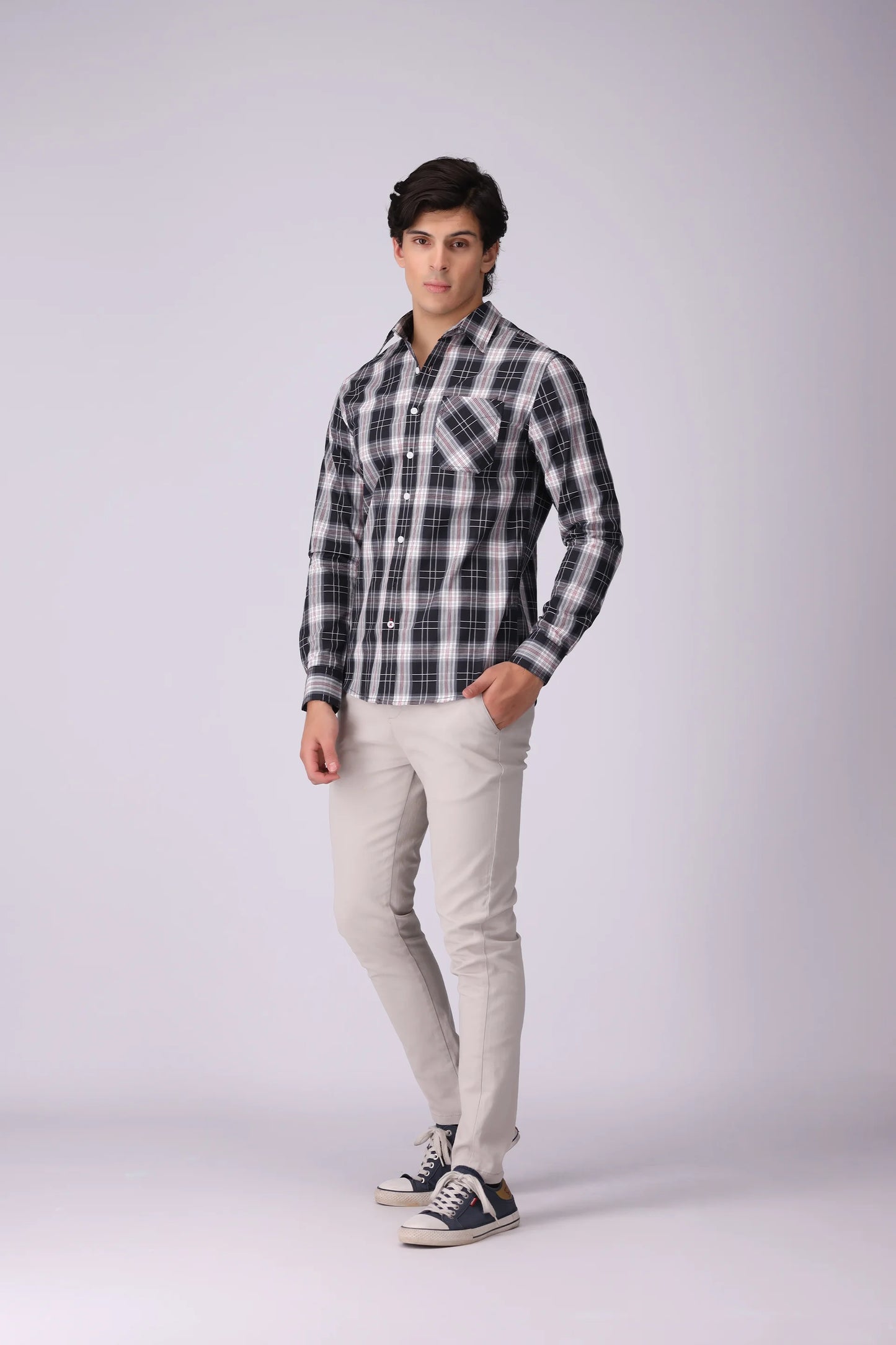 Regular Fit Patch Pocket Check Casual Shirt