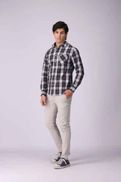 Regular Fit Patch Pocket Check Casual Shirt