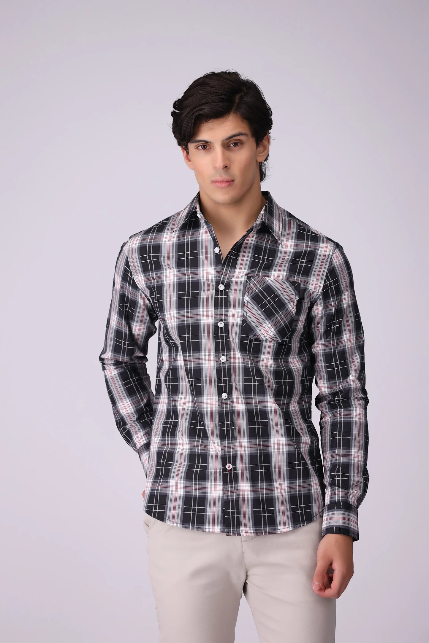 Regular Fit Patch Pocket Check Casual Shirt