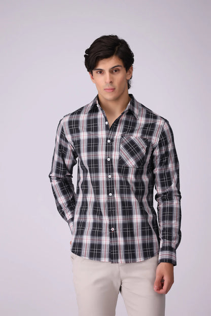 Regular Fit Patch Pocket Check Casual Shirt