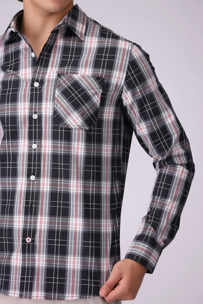 Regular Fit Patch Pocket Check Casual Shirt