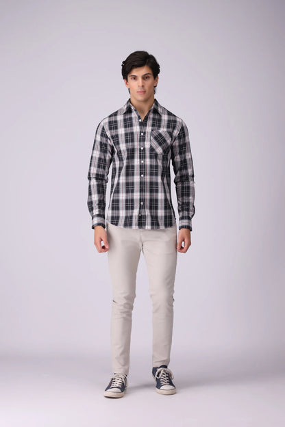 Regular Fit Patch Pocket Check Casual Shirt