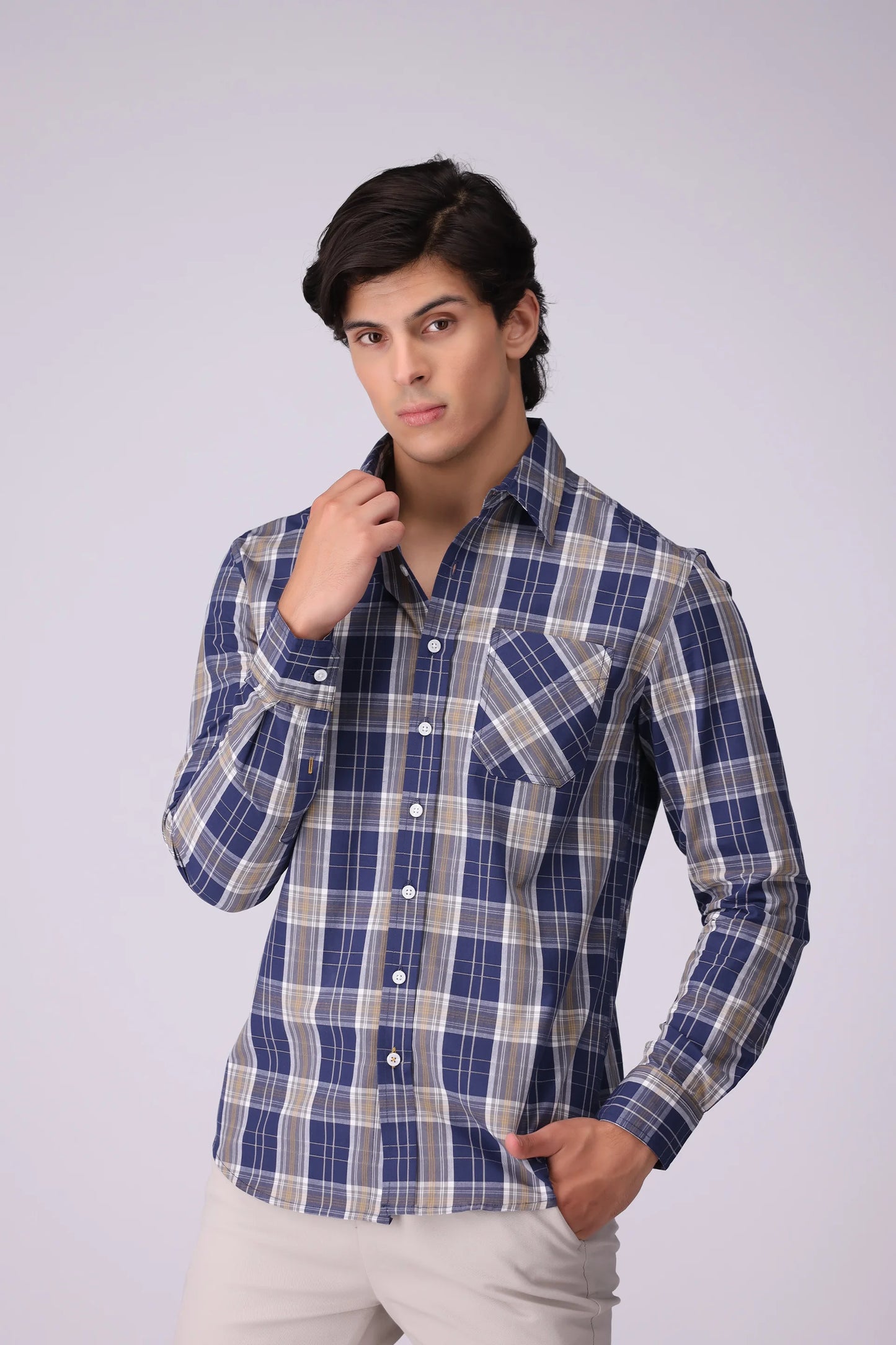 Regular Fit Patch Pocket Check Casual Shirt