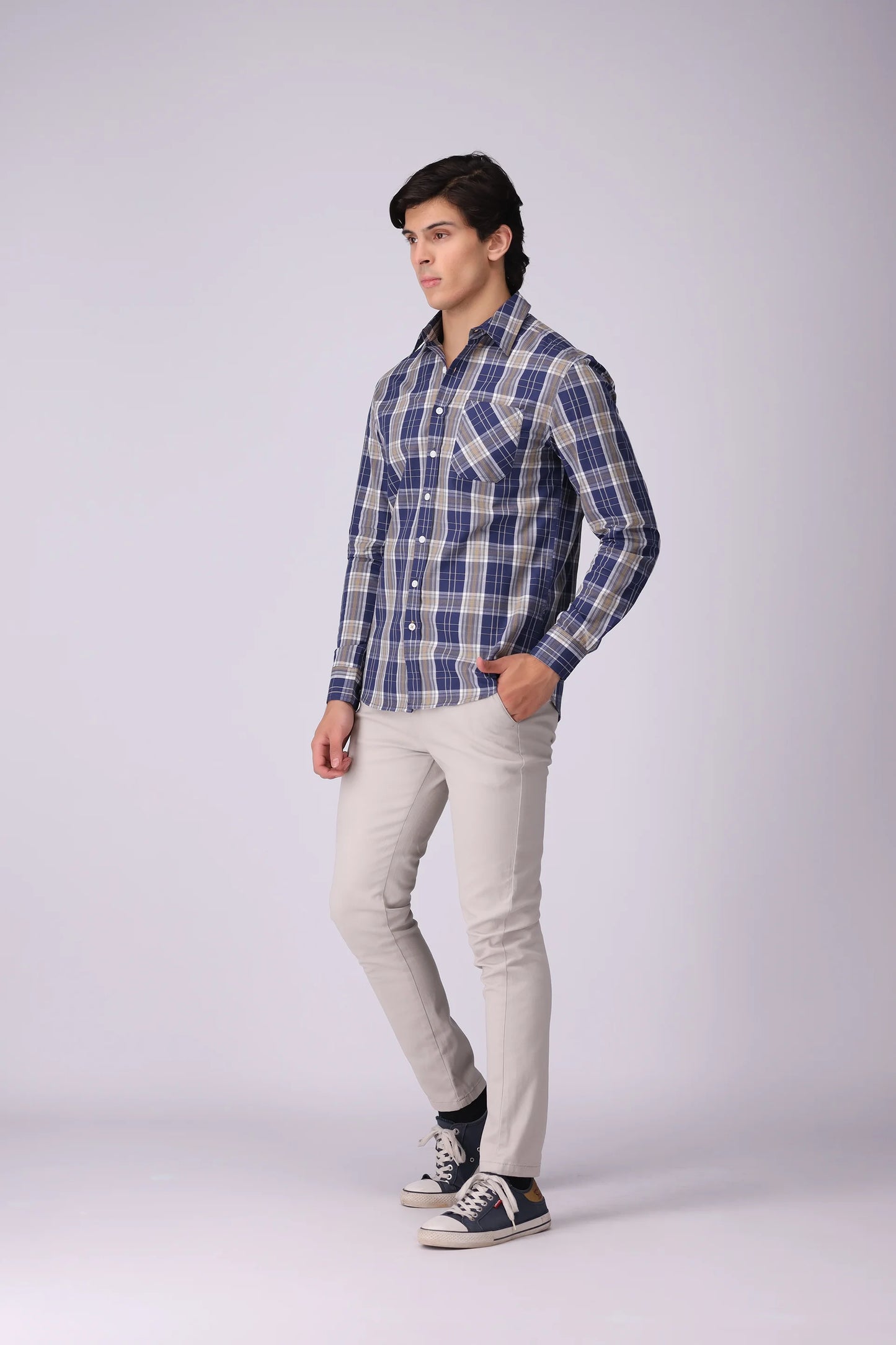 Regular Fit Patch Pocket Check Casual Shirt