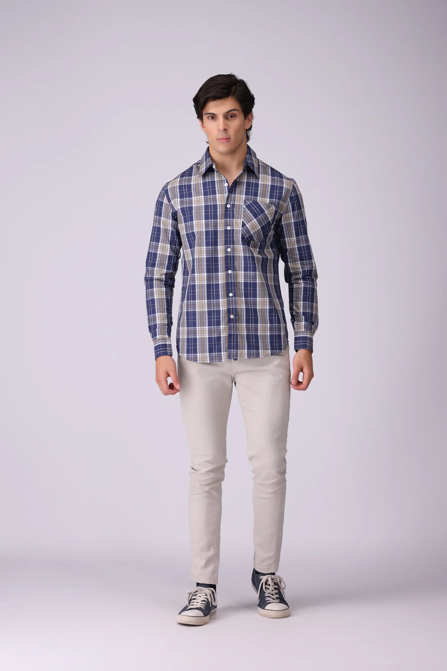 Regular Fit Patch Pocket Check Casual Shirt