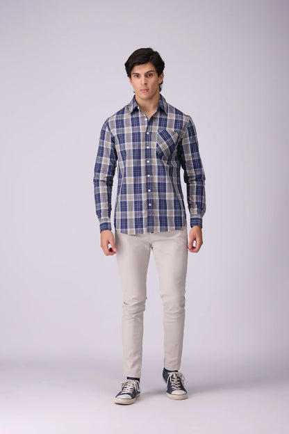 Regular Fit Patch Pocket Check Casual Shirt