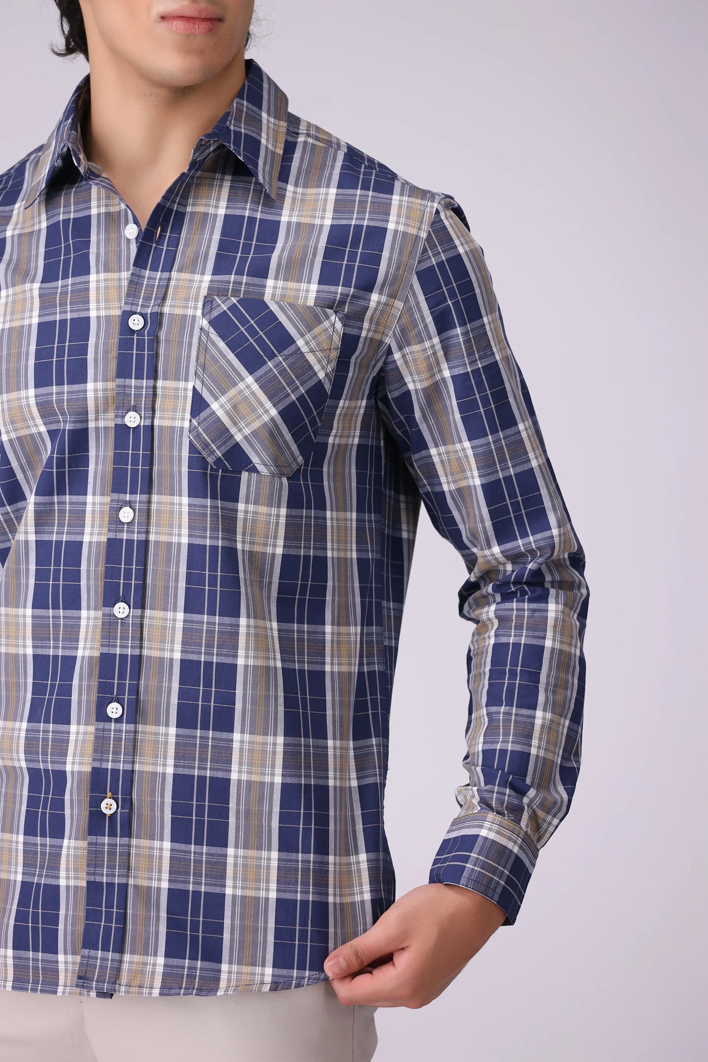 Regular Fit Patch Pocket Check Casual Shirt