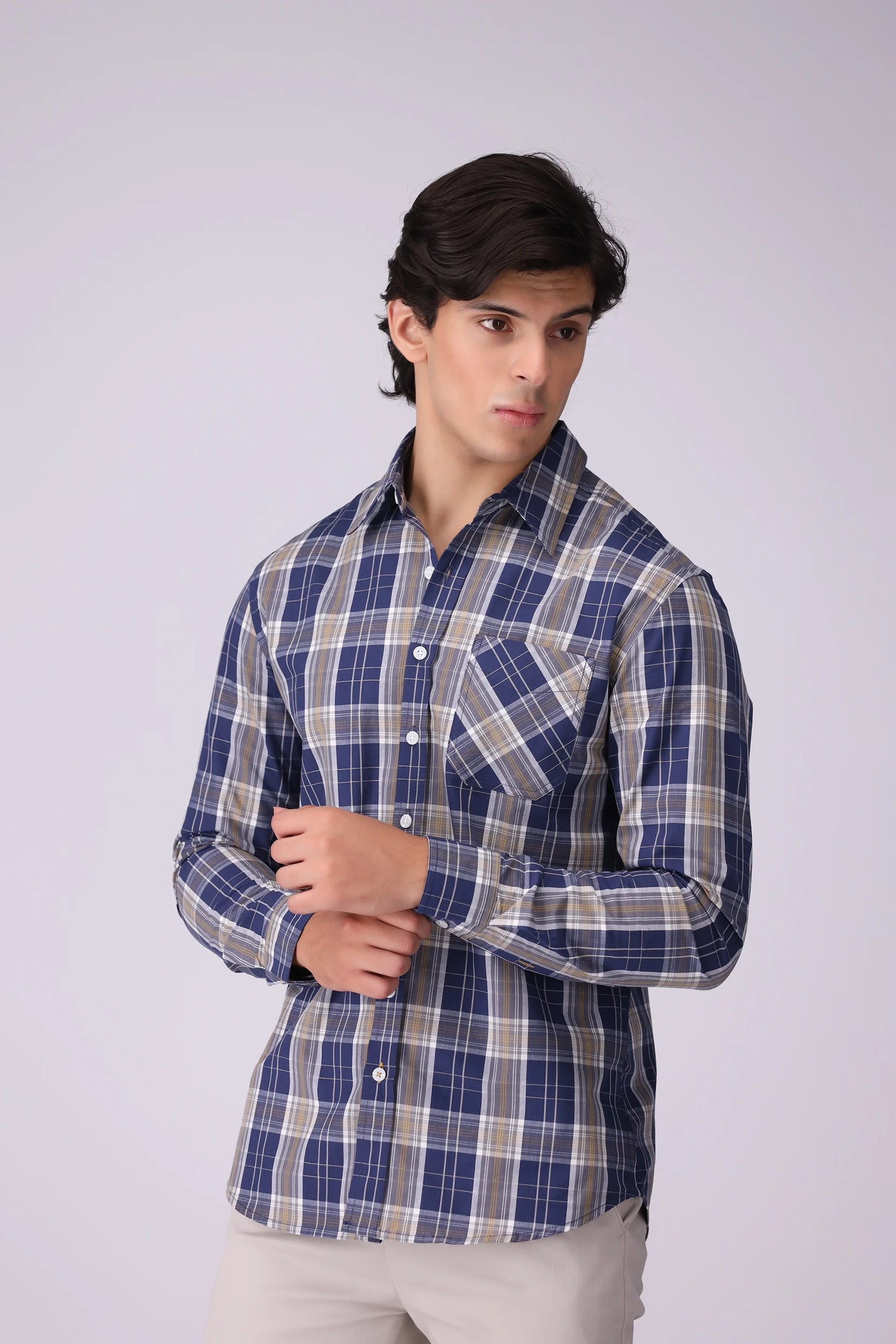 Regular Fit Patch Pocket Check Casual Shirt