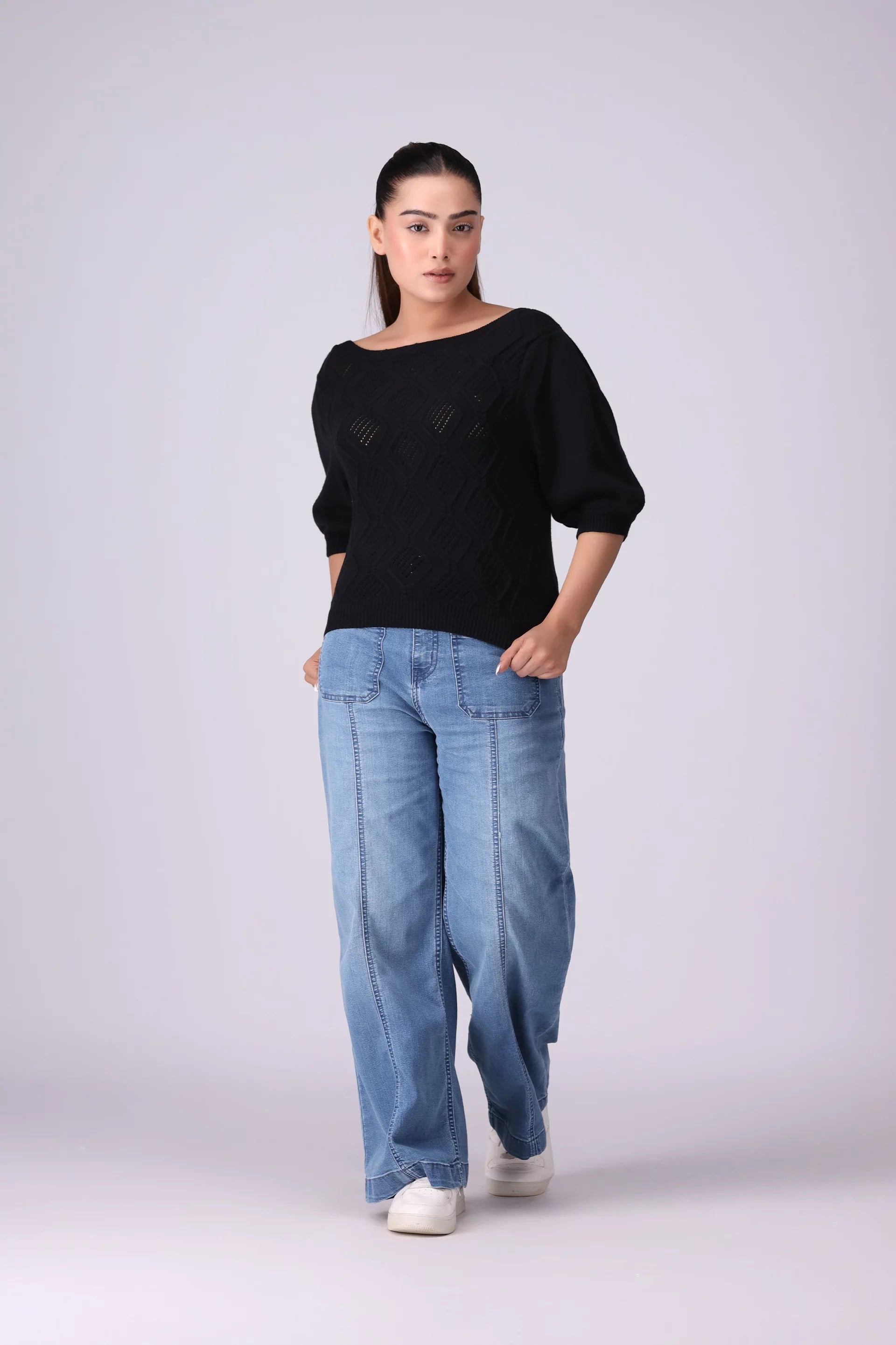 Boat Neck Knitted Sweater Women China-Sweater Winter 2024 Knit Story COUGAR- (Women Winter 2024)   