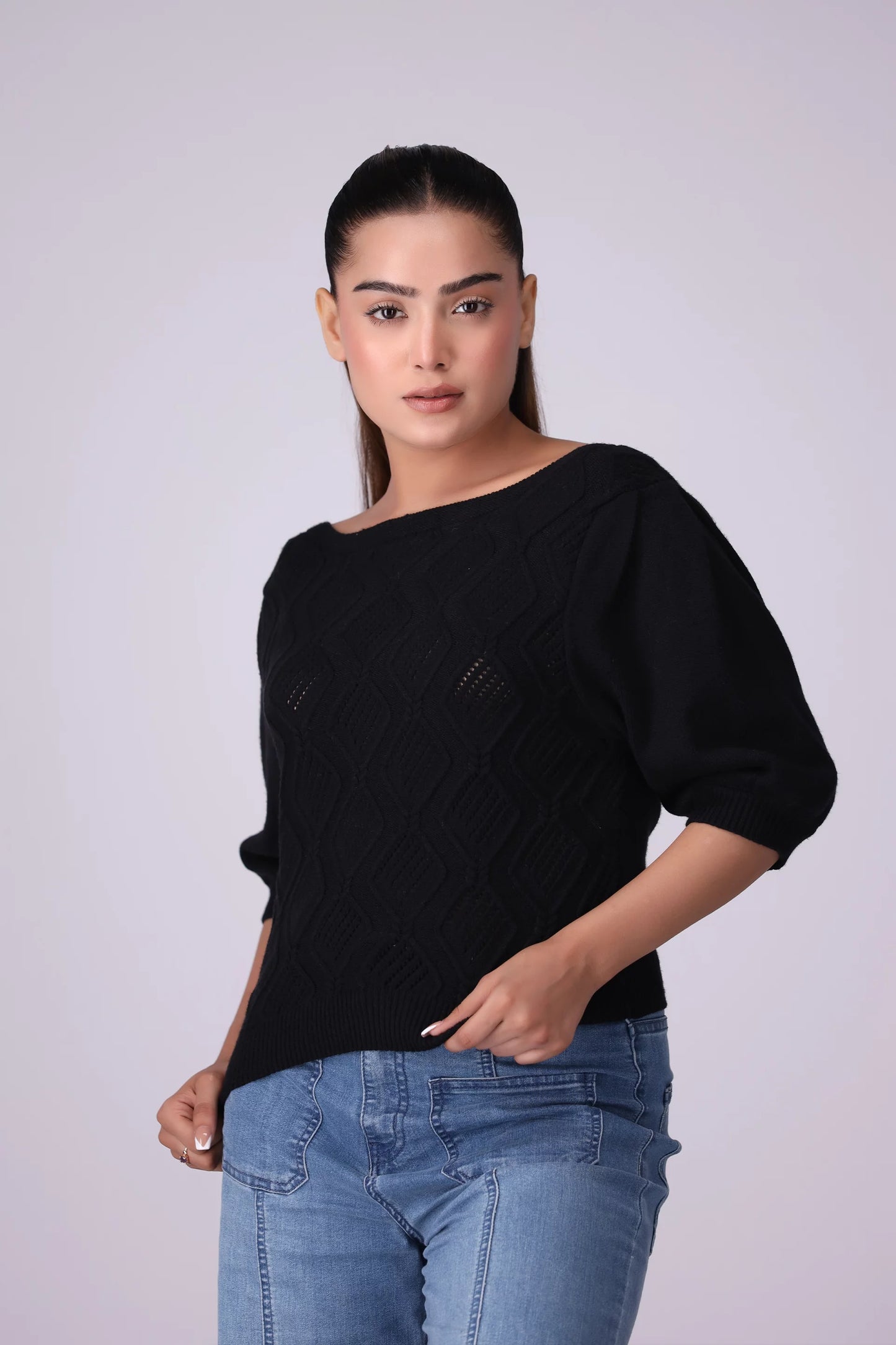 Boat Neck Knitted Sweater Women China-Sweater Winter 2024 Knit Story COUGAR- (Women Winter 2024)   