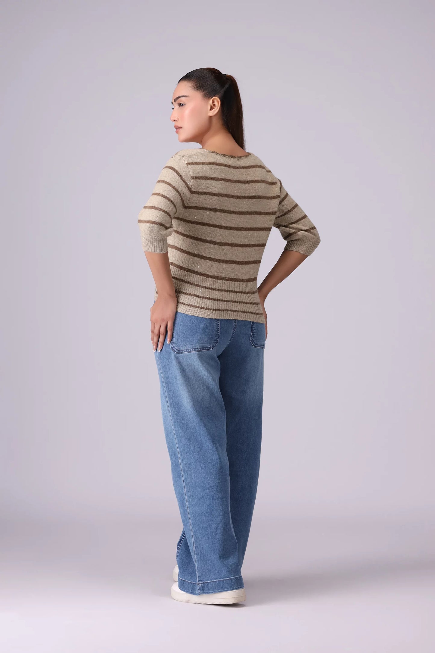 Shimmery Striped Sweater Women China-Sweater Winter 2024 Knit Story COUGAR- (Women Winter 2024)   