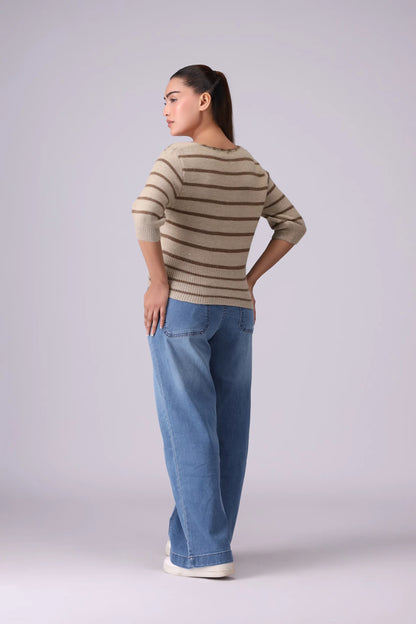 Shimmery Striped Sweater Women China-Sweater Winter 2024 Knit Story COUGAR- (Women Winter 2024)   