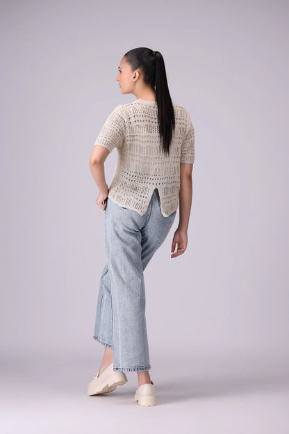 Crotchet Knit Sweater With Back Slit Women China-Sweater Winter 2024 Knit Story COUGAR- (Women Winter 2024)   