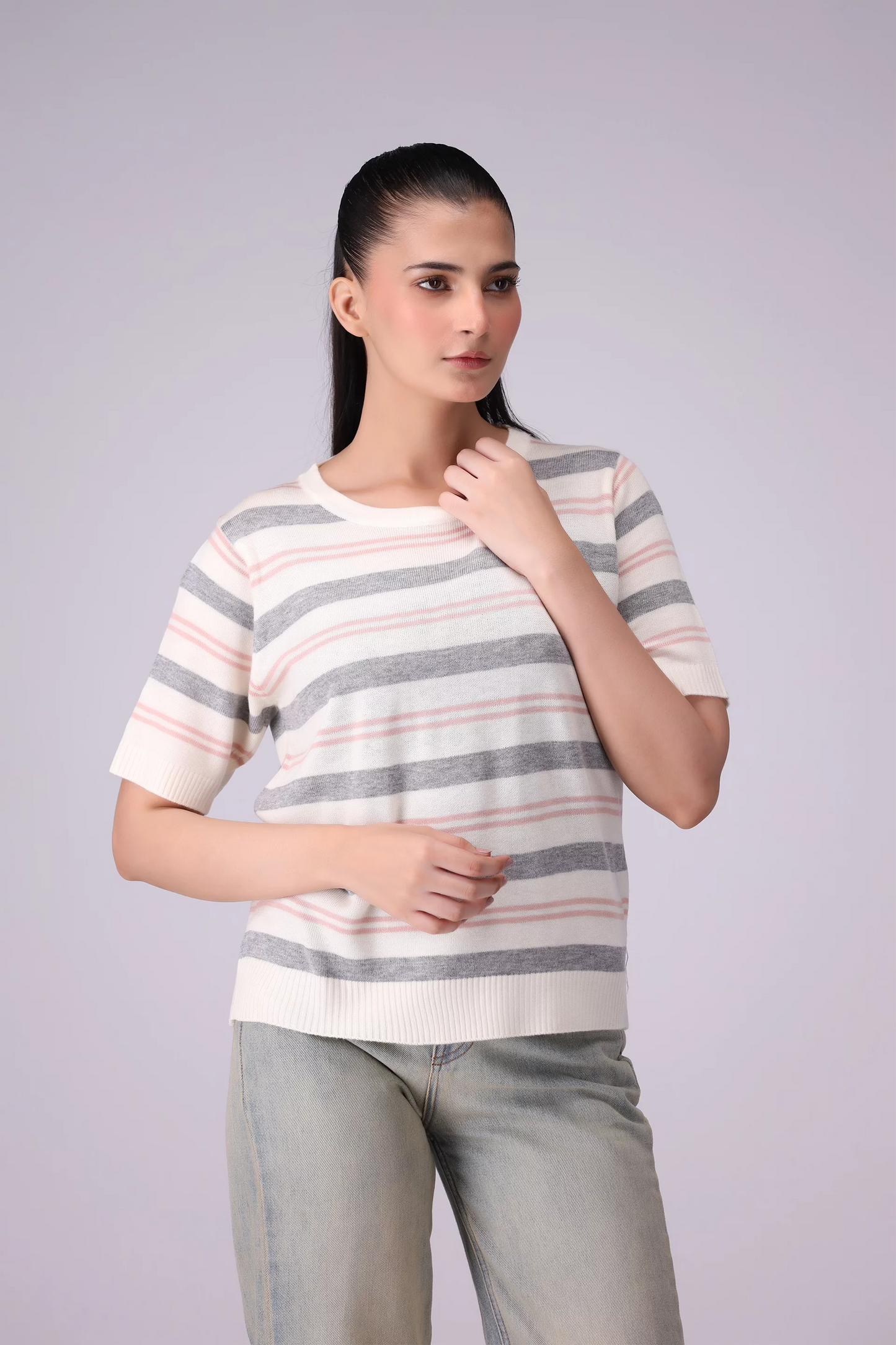 Striped Knit T-Shirt Women China-Sweater Winter 2024 Knit Story COUGAR- (Women Winter 2024)   