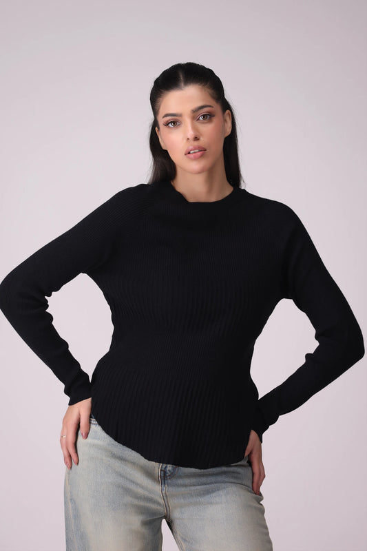 Knitted Raglan Sweater Women China-Sweater Winter 2024 Knit Story COUGAR- (Women Winter 2024) FSZ Black Women