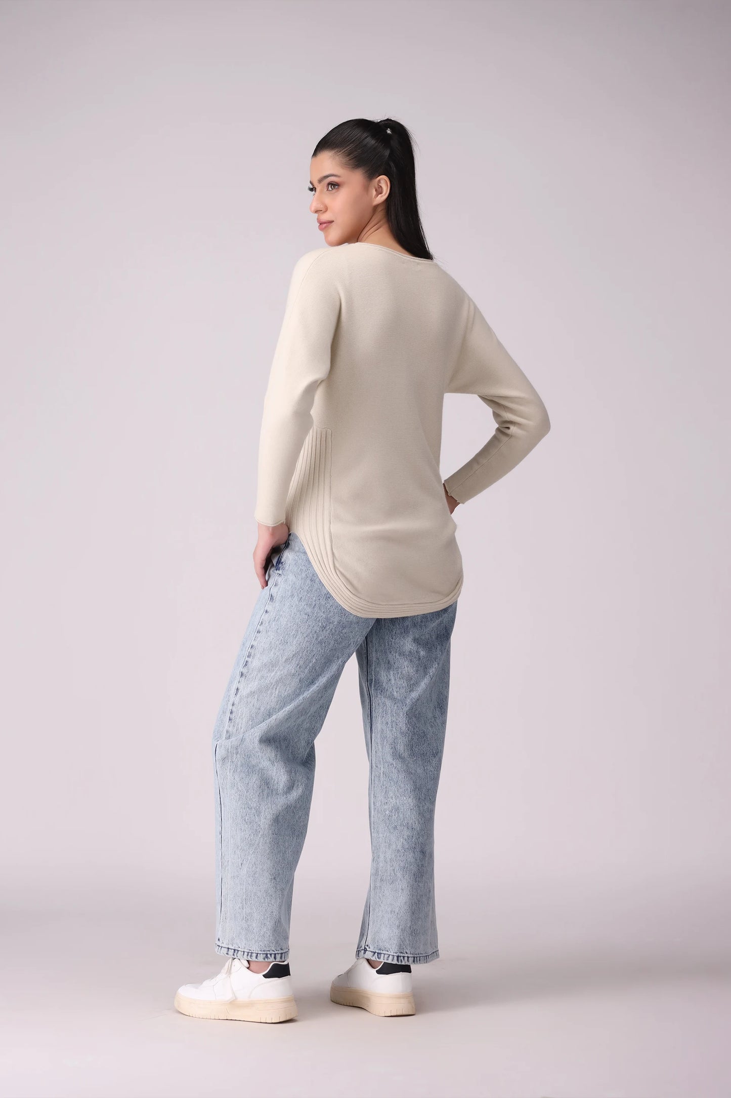 Round Hem Sweater With Side Slits