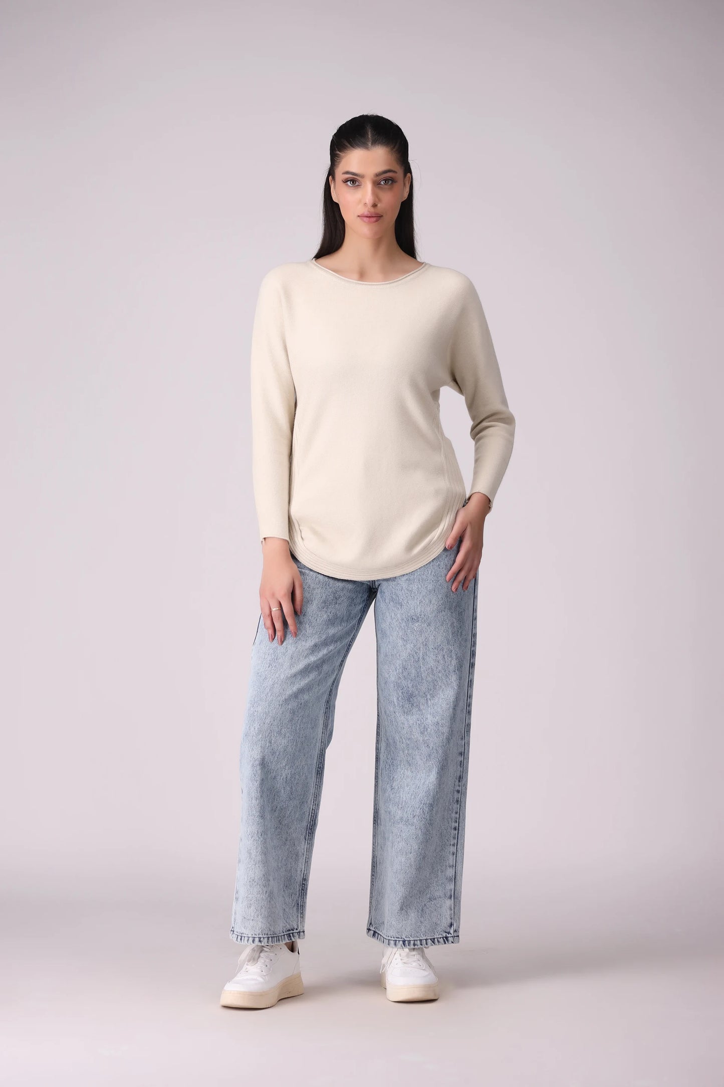 Round Hem Sweater With Side Slits