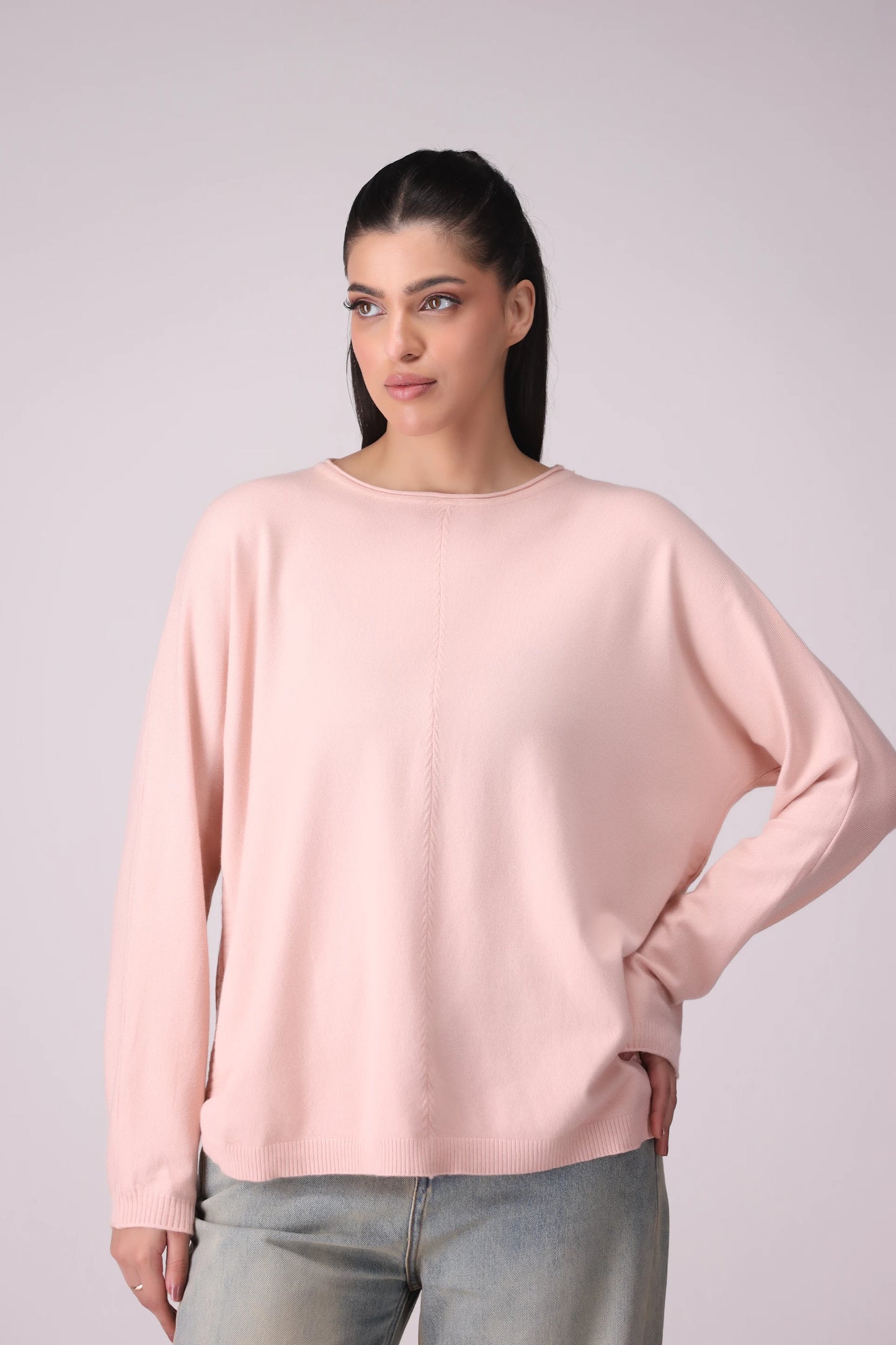 Oversize Knit Sweater With Round Hem