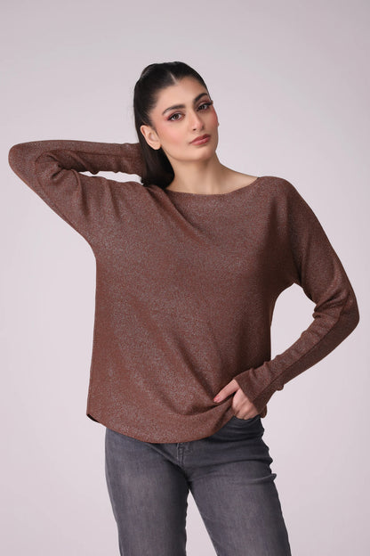 Boat Neck Shimmery Sweater