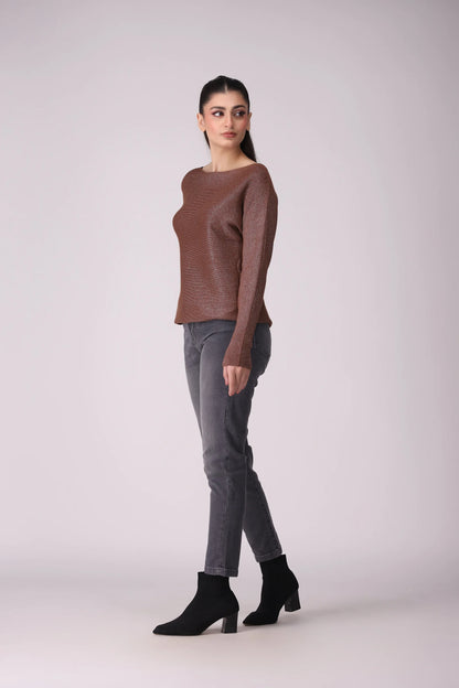 Boat Neck Shimmery Sweater