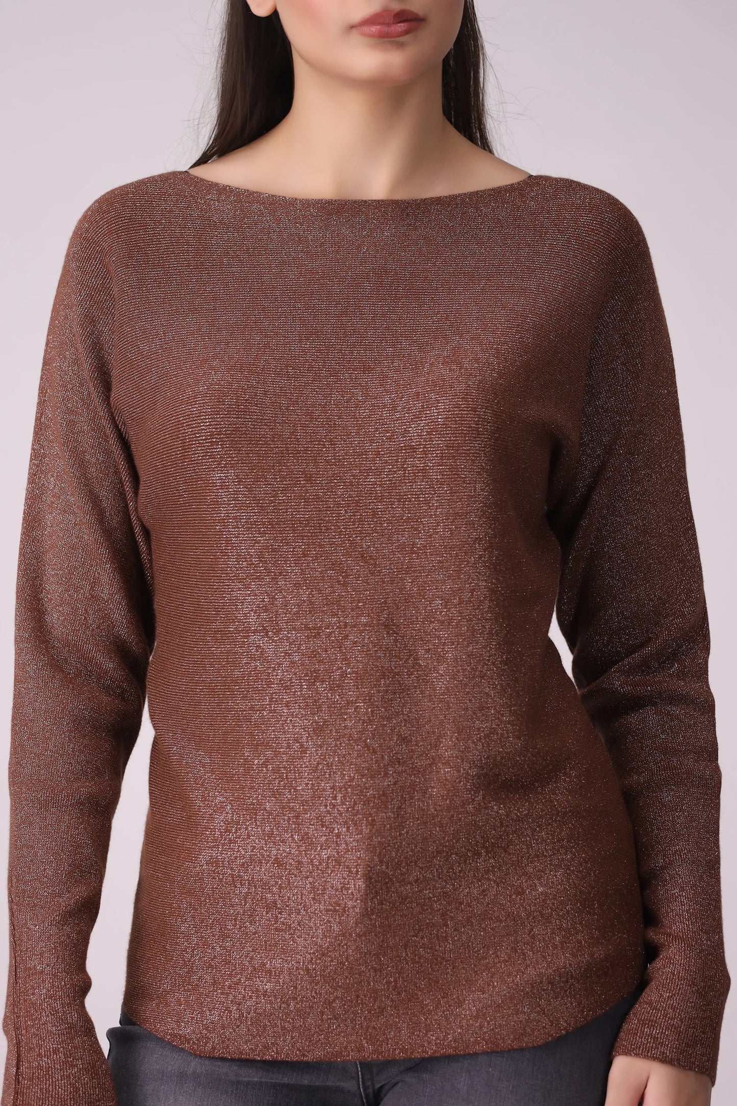 Boat Neck Shimmery Sweater