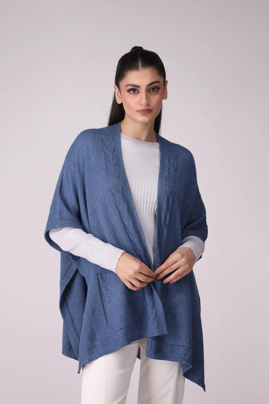 Knitted Poncho Cardigan Women China-Sweater Winter 2024 Knit Story COUGAR- (Women Winter 2024) FSZ Blue Women