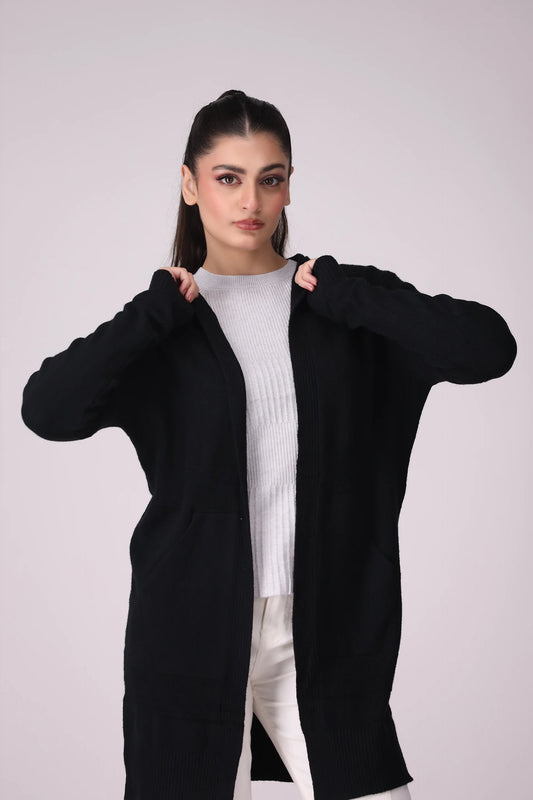 Front Open Cardigan With Hood Women China-Sweater Winter 2024 Knit Story COUGAR- (Women Winter 2024) FSZ Black Women