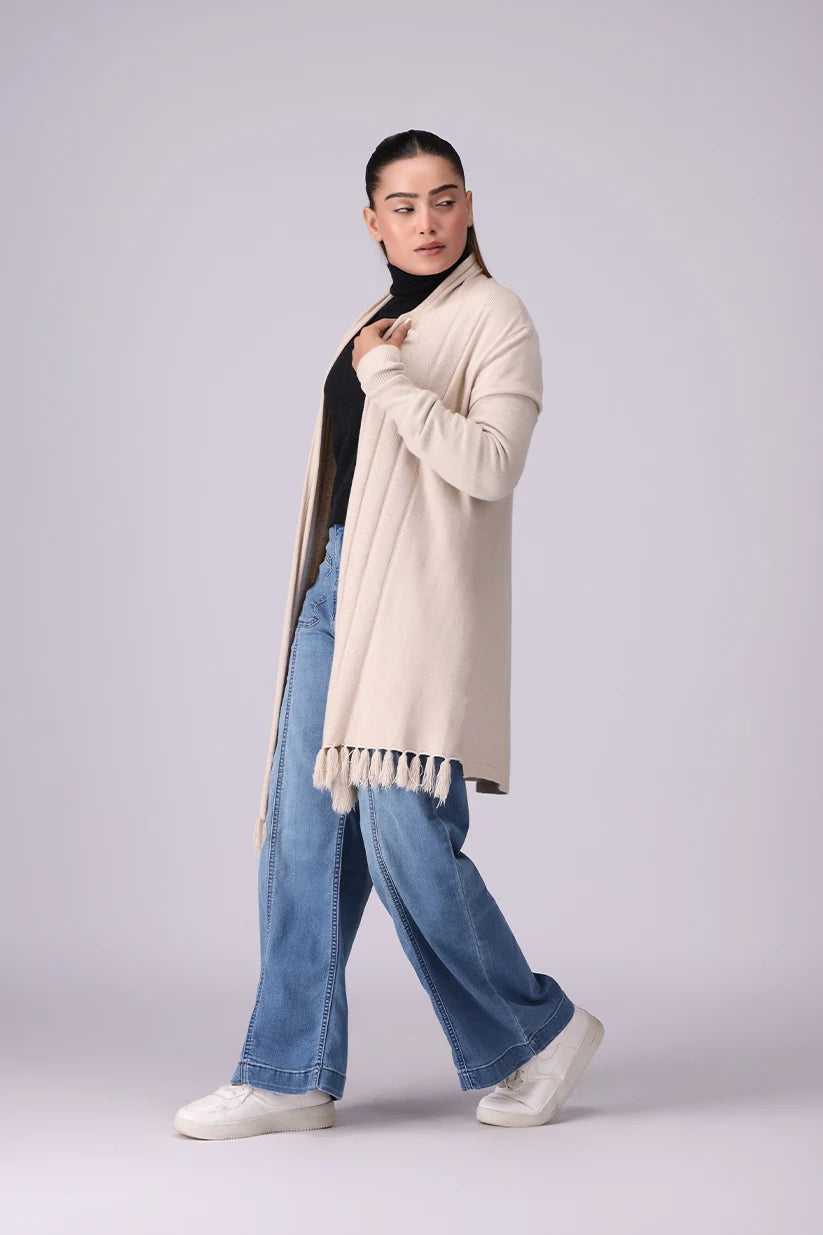 Front Open Cardigan With Fringes Women China-Sweater Winter 2024 Knit Story COUGAR- (Women Winter 2024)