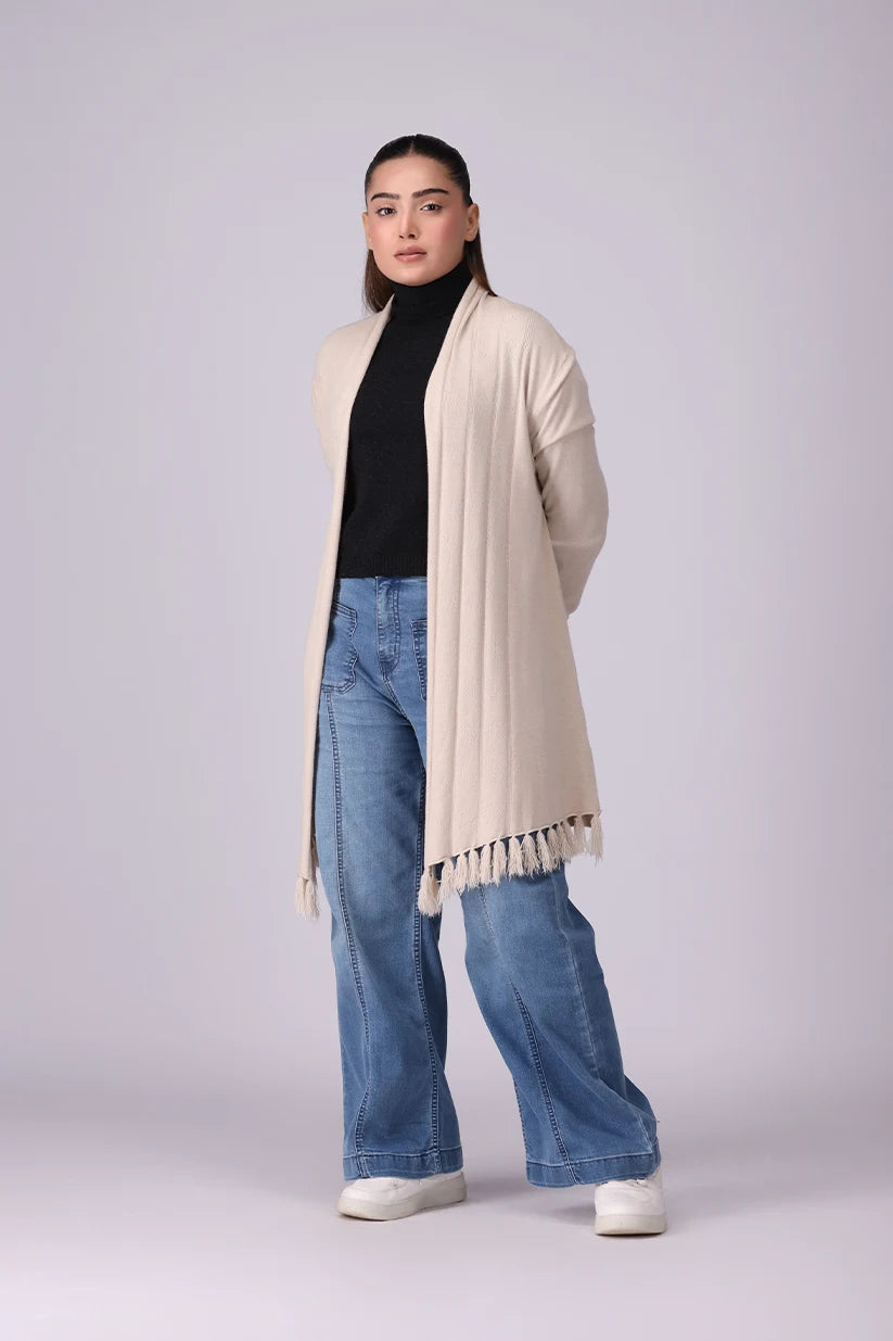 Front Open Cardigan With Fringes Women China-Sweater Winter 2024 Knit Story COUGAR- (Women Winter 2024)