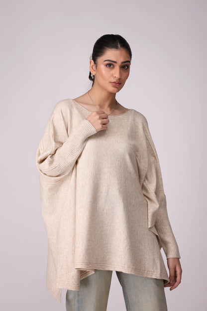 Poncho Sweater With Side Slits Women China-Sweater Winter 2024 Knit Story COUGAR- (Women Winter 2024)