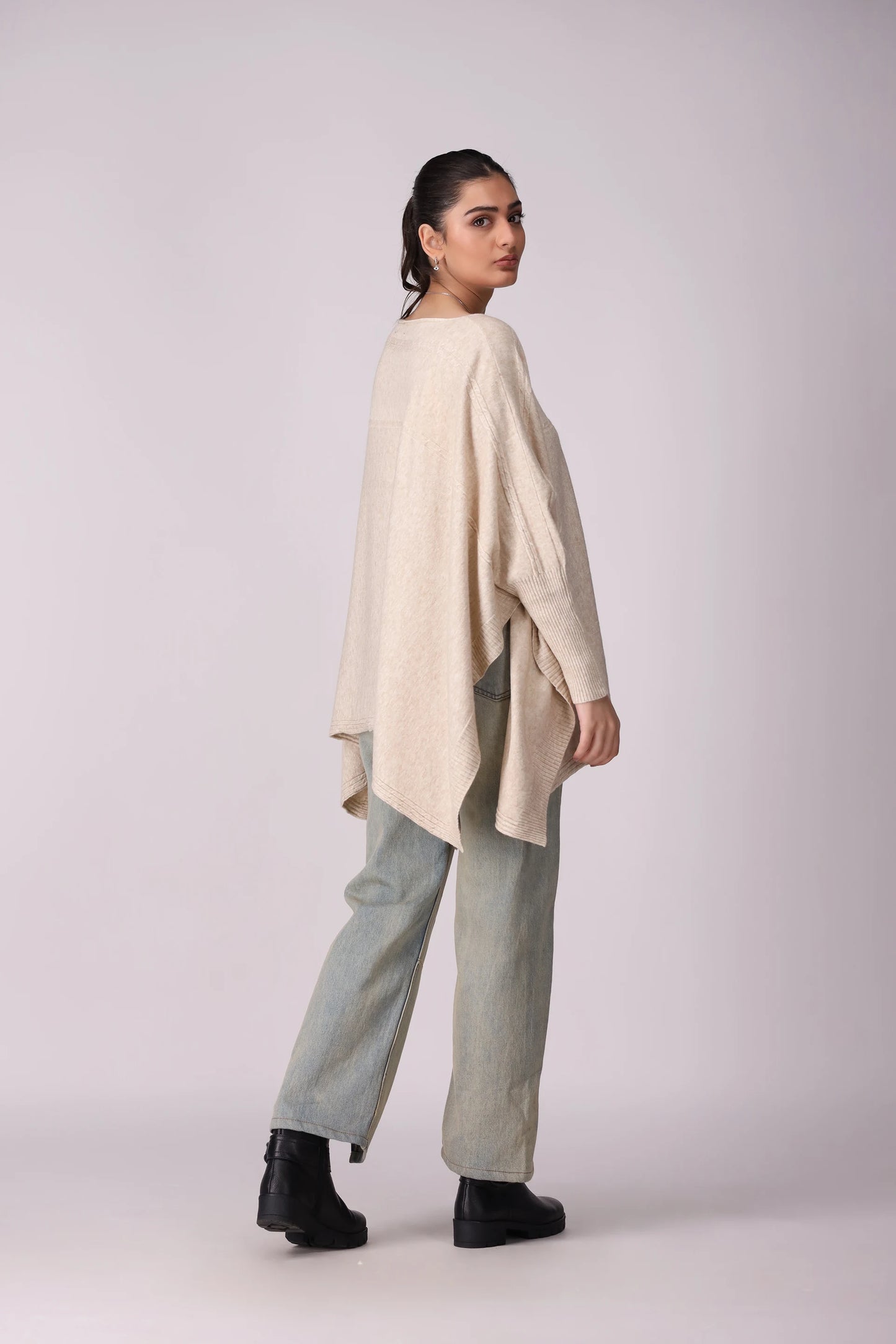 Poncho Sweater With Side Slits Women China-Sweater Winter 2024 Knit Story COUGAR- (Women Winter 2024)