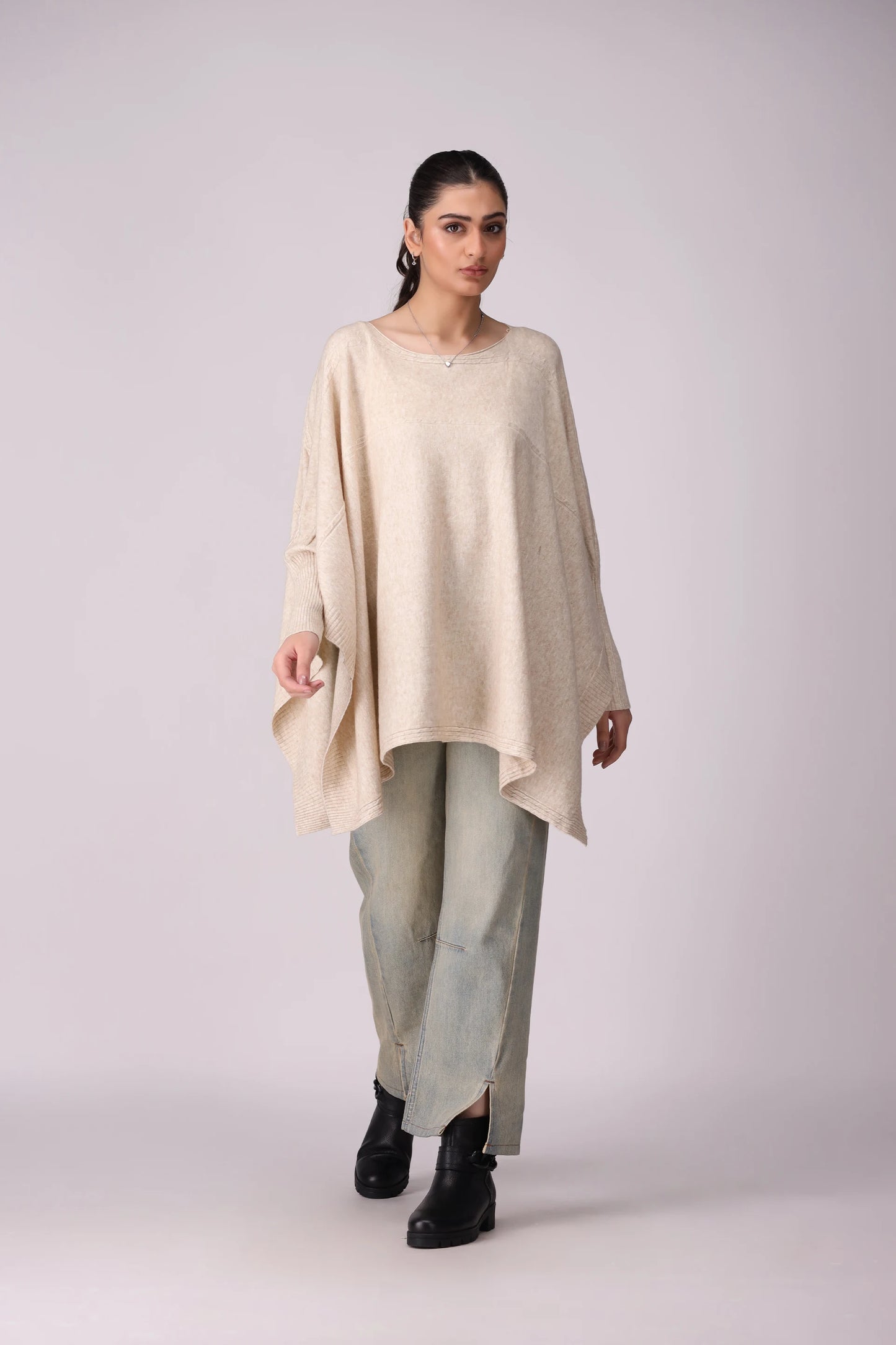 Poncho Sweater With Side Slits Women China-Sweater Winter 2024 Knit Story COUGAR- (Women Winter 2024)