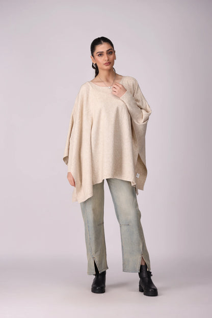 Poncho Sweater With Side Slits Women China-Sweater Winter 2024 Knit Story COUGAR- (Women Winter 2024)