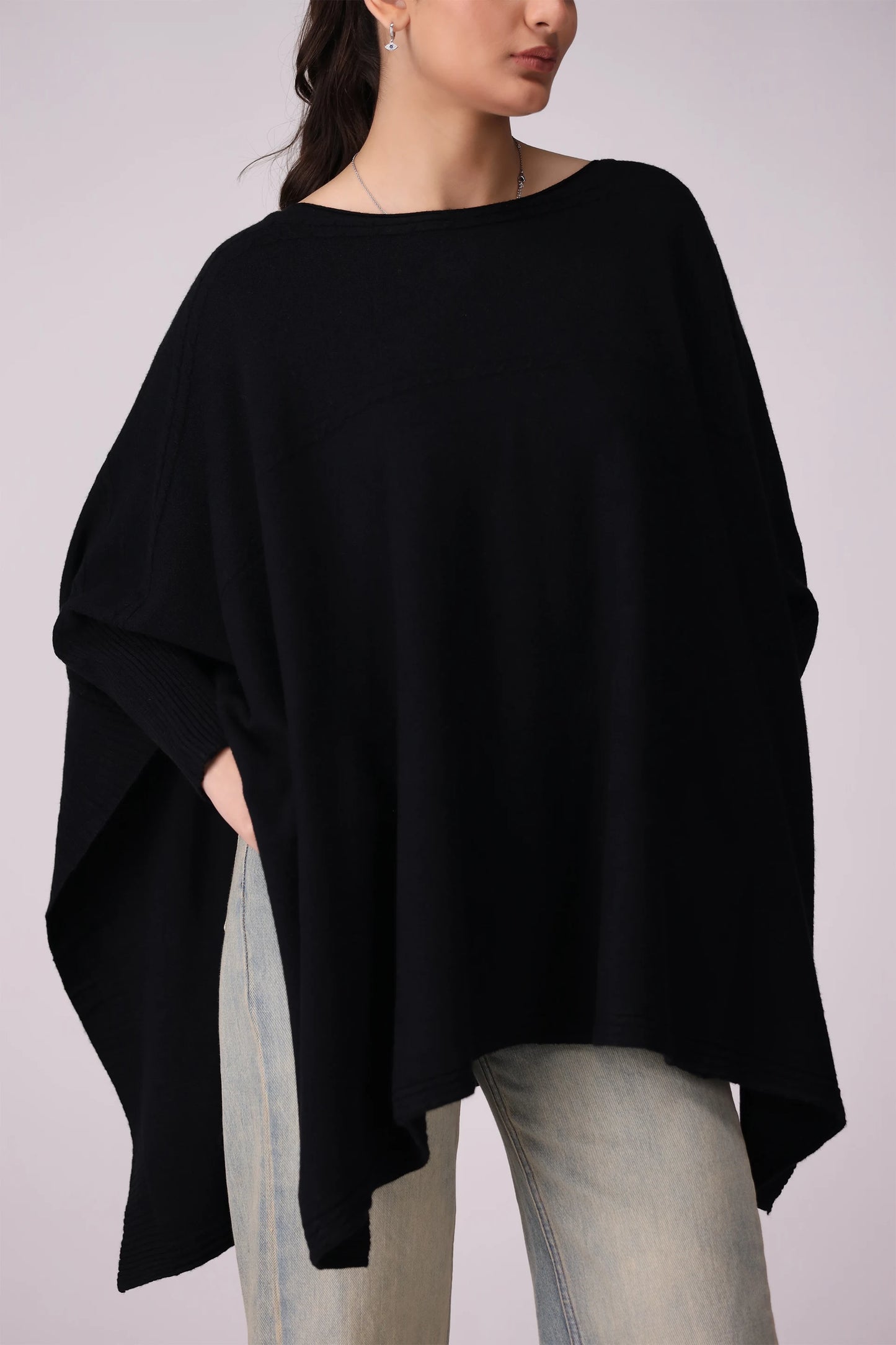 Poncho Sweater With Side Slits Women China-Sweater Winter 2024 Knit Story COUGAR- (Women Winter 2024)