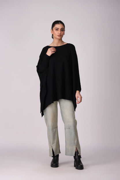 Poncho Sweater With Side Slits Women China-Sweater Winter 2024 Knit Story COUGAR- (Women Winter 2024)