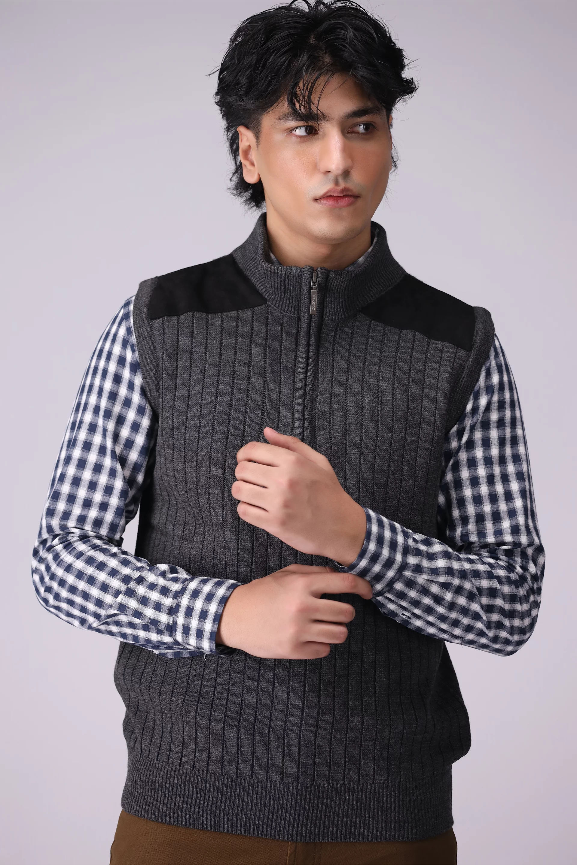 Quarter Zip Sweater Vest Men Sweater Winter 2024 COUGAR- (Men Winter 2024) M Charcoal 