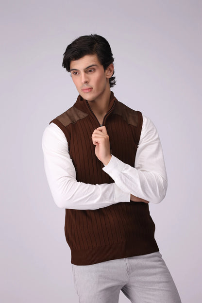 Quarter Zip Sweater Vest Men Sweater Winter 2024 COUGAR- (Men Winter 2024) M Brown 