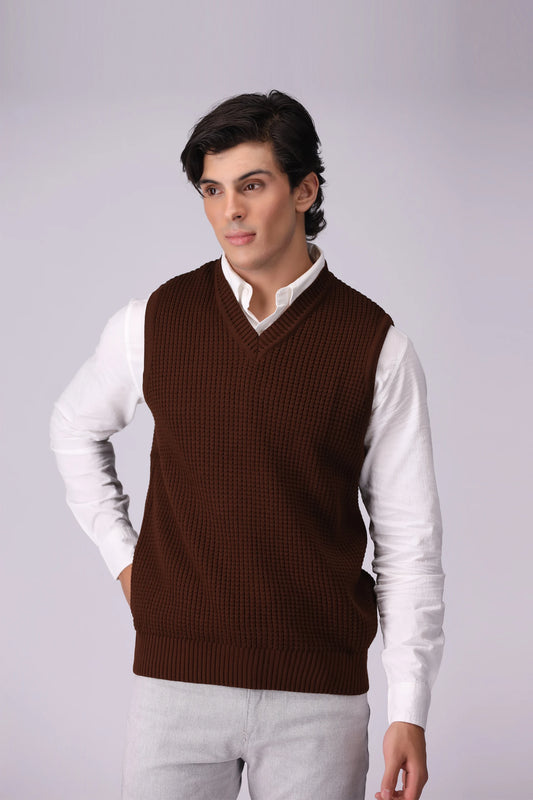 V-Neck Sweater Vest Men Sweater Winter 2024 COUGAR- (Men Winter 2024) M Chocolate 