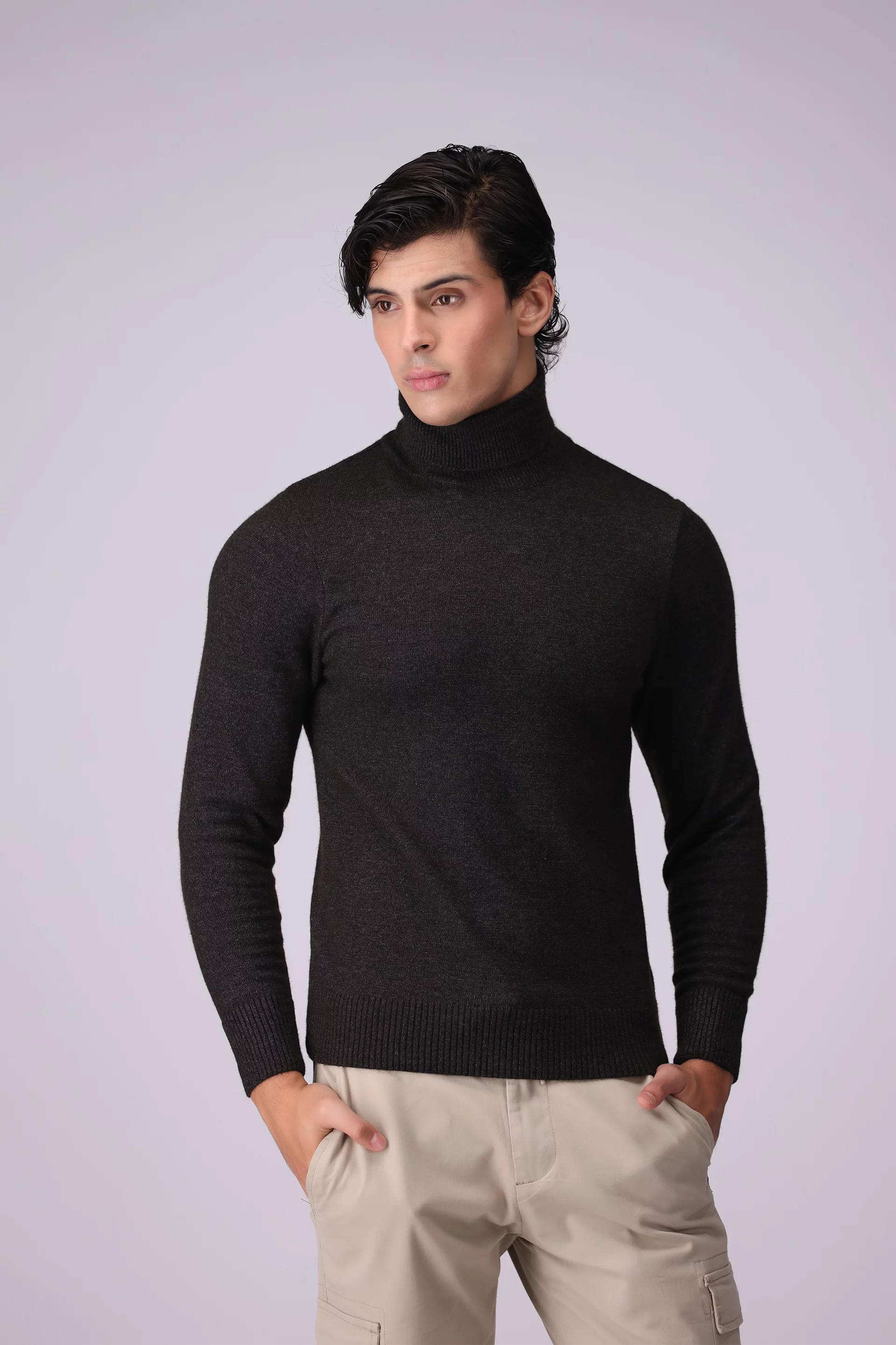 Turtleneck Plush Sweater Men Sweater Winter 2024 Knit Story COUGAR- (Men Winter 2024) M Black 