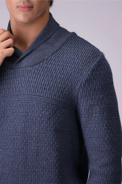 Shawl Neck Textured Knitted Sweater Men Sweater Winter 2024 Knit Story COUGAR- (Men Winter 2024)   