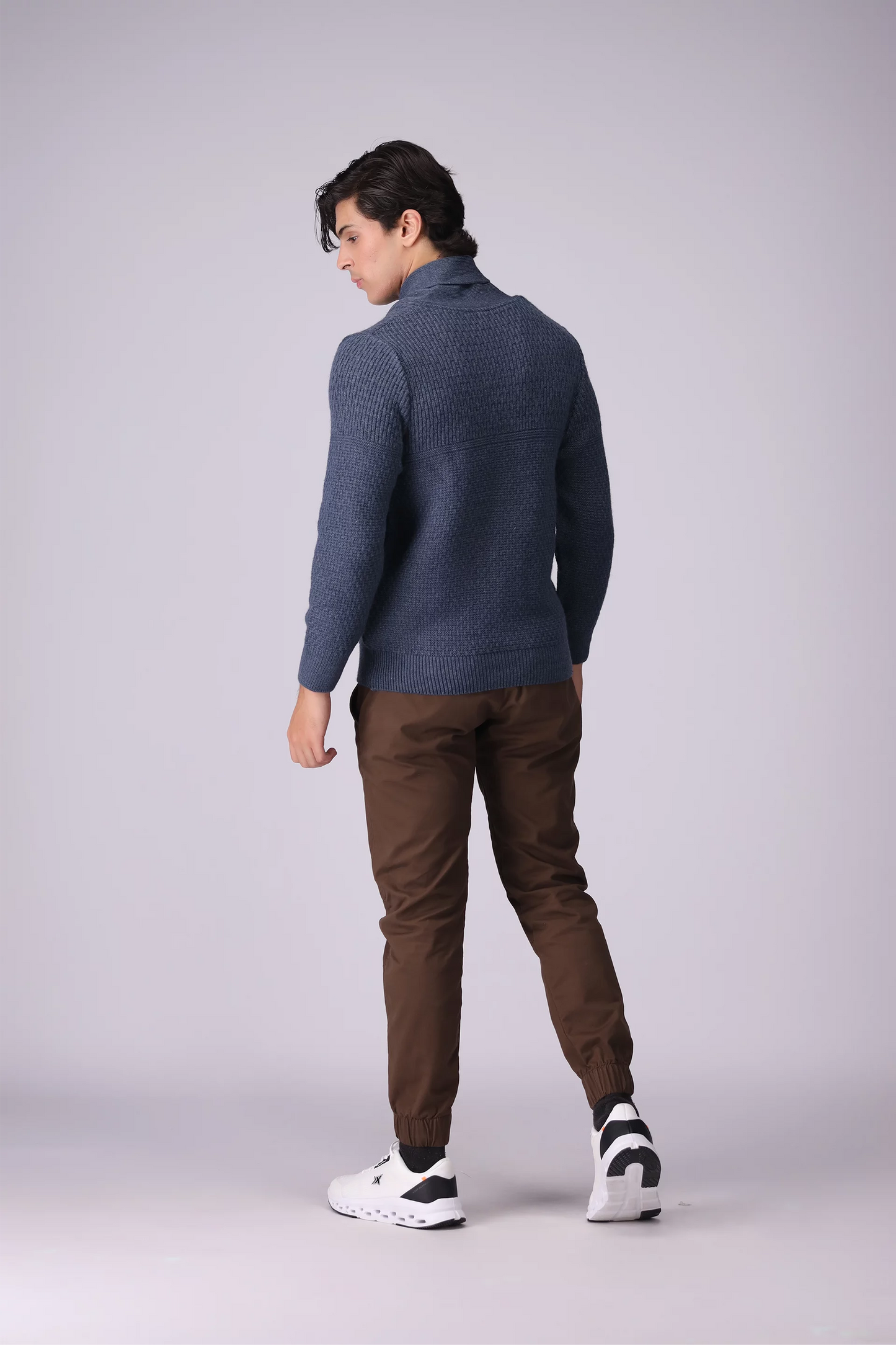 Shawl Neck Textured Knitted Sweater Men Sweater Winter 2024 Knit Story COUGAR- (Men Winter 2024)   