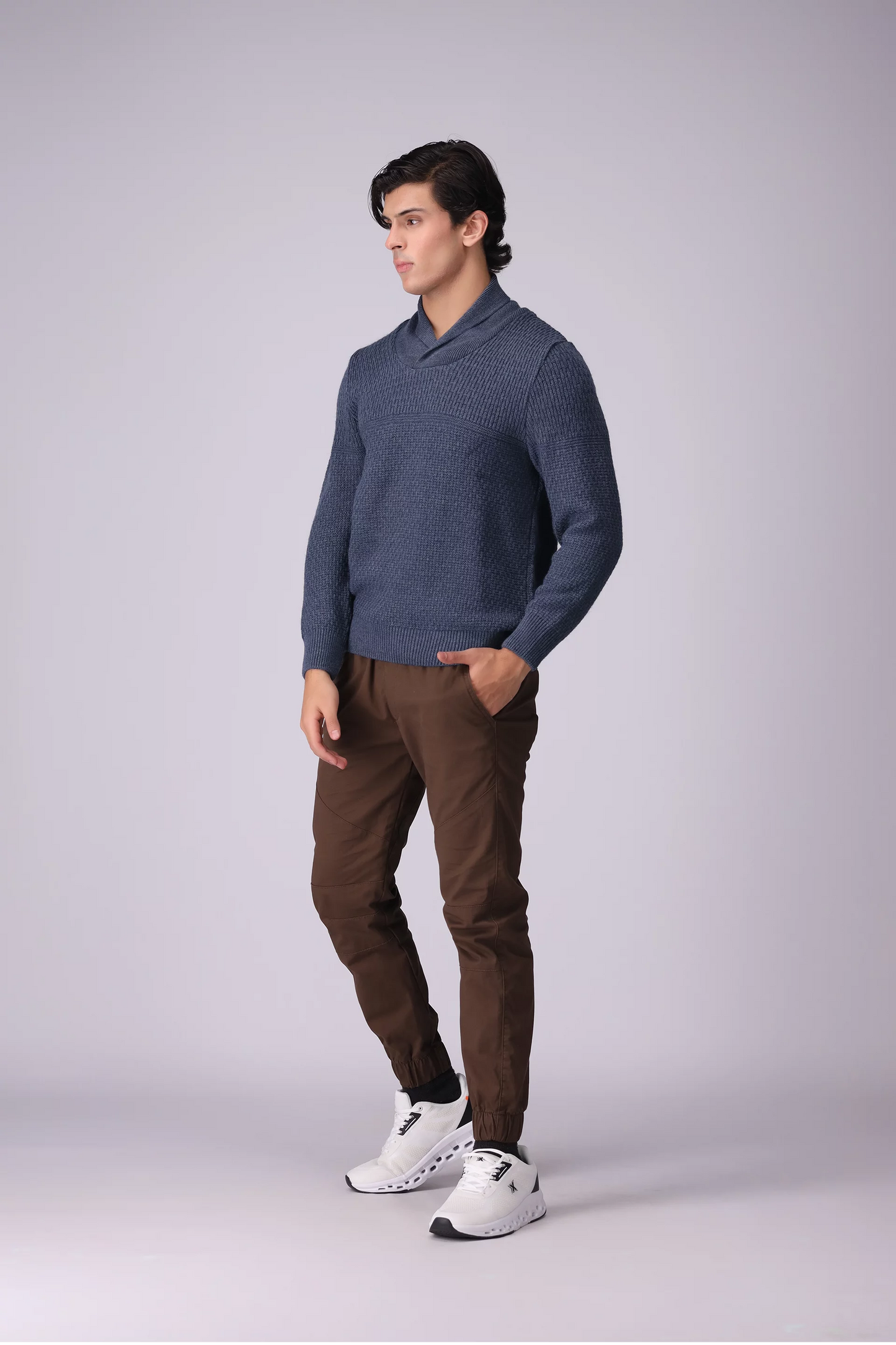 Shawl Neck Textured Knitted Sweater Men Sweater Winter 2024 Knit Story COUGAR- (Men Winter 2024)   