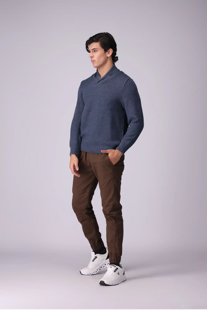 Shawl Neck Textured Knitted Sweater Men Sweater Winter 2024 Knit Story COUGAR- (Men Winter 2024)   